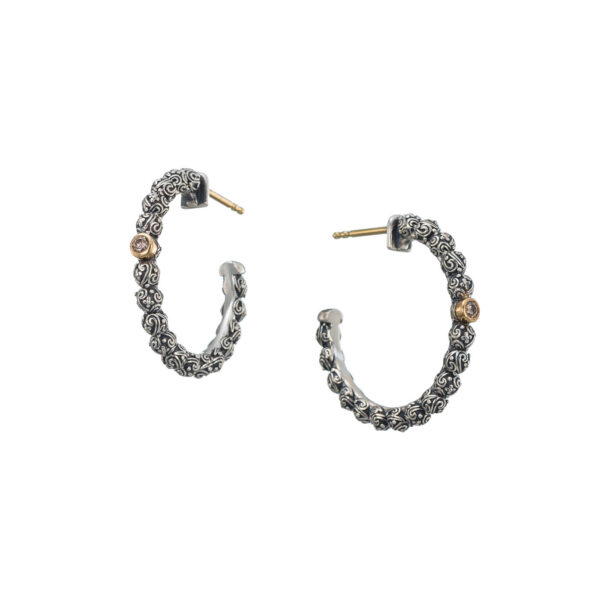 Hoop Earrings in 18k Yellow Gold with Sterling Silver and Gemstones - Image 3