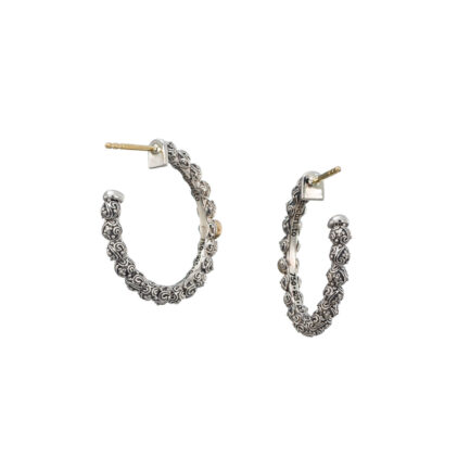 Hoop Earrings in 18k Yellow Gold with Sterling Silver and Gemstones