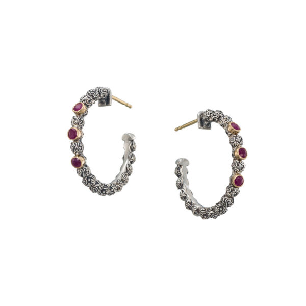 Hoop Earrings in 18k Yellow Gold with Sterling Silver and Gemstones