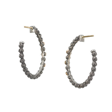 Hoop Earrings in 18k Yellow Gold with Sterling Silver and Gemstones