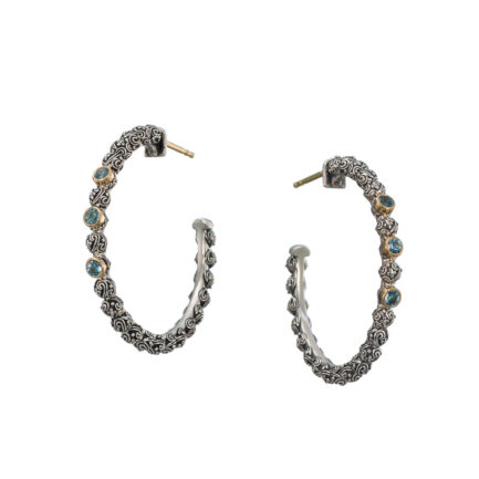 Hoop Earrings in 18k Yellow Gold with Sterling Silver and Gemstones