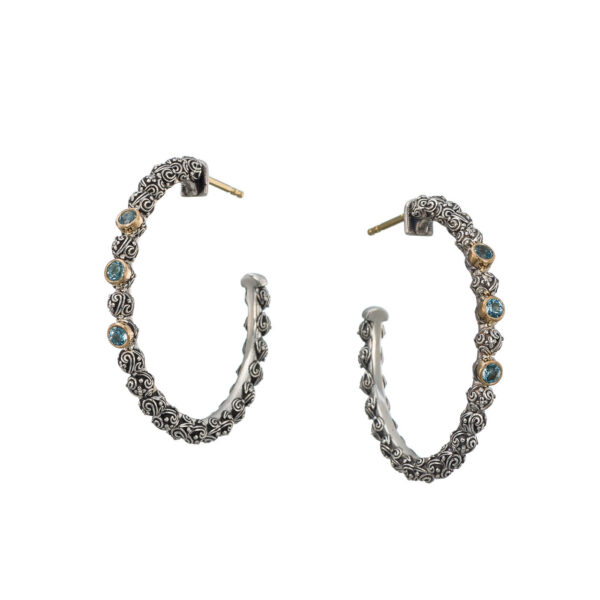 Hoop Earrings in 18k Yellow Gold with Sterling Silver and Gemstones