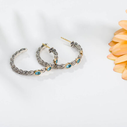 Large Hoop Earrings in 18k Gold and Silver 10002 blue topaz