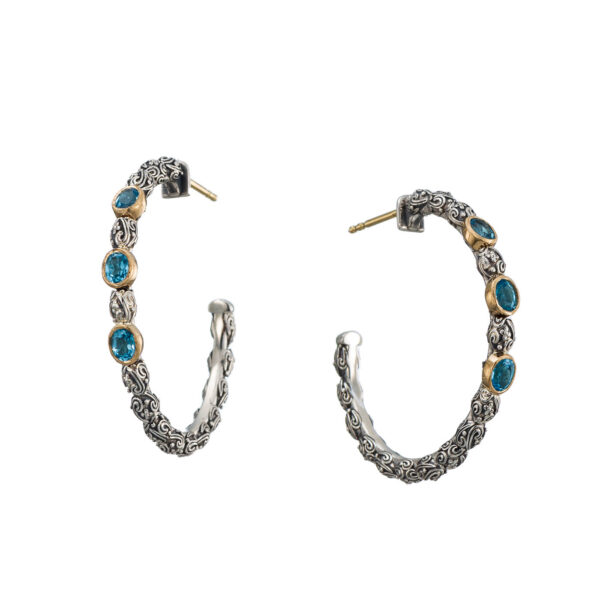 Large Hoop Earrings in 18k Gold and Silver 10002 blue topaz a