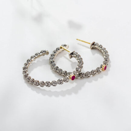 Large Hoop Earrings in 18k Gold and Silver ruby 10003