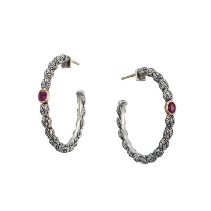 Hoop Earrings in 18k Yellow Gold with Sterling Silver and Gemstones