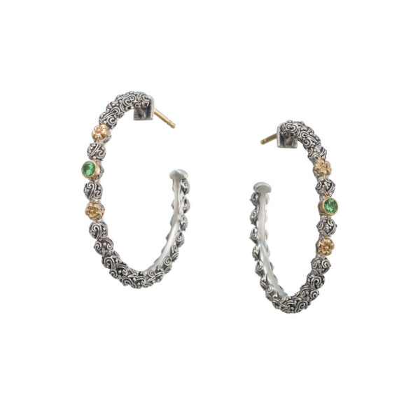 Hoop Earrings in 18k Yellow Gold with Sterling Silver and Gemstones