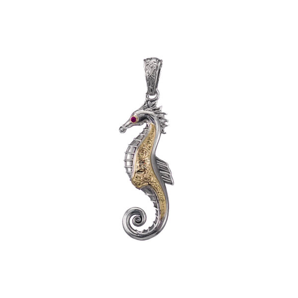 Sea Horse Large Pendant in 18k Gold and Silver 3423 ruby a