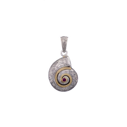 Sea Snail Pendant in k18 Gold with Ruby and Silver 3428b