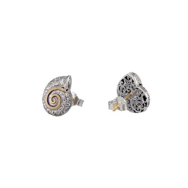 Sea Snail stud Earrings in 18K Gold and silver - Image 2