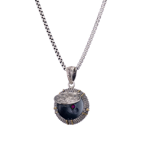 Sea Urchin Locket Pendant in 18k Gold with Ruby and Silver 3434 back