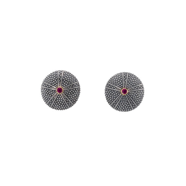 Sea Urchin stud Earrings in 18k Yellow Gold and Silver - Image 2