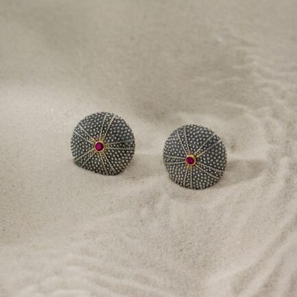 Sea Urchin stud Earrings in 18k Yellow Gold and Silver