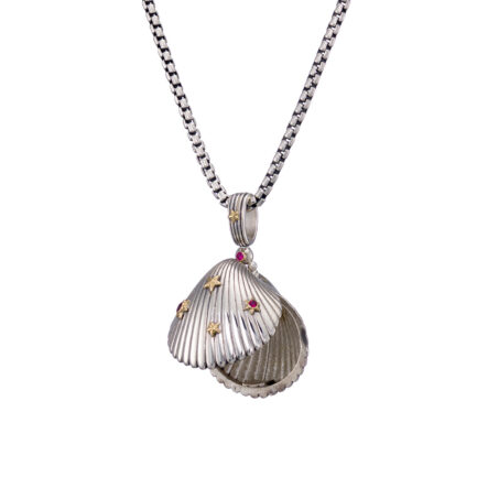 Seashell Locket Pendant in 18k Gold and Silver 3431 ruby a