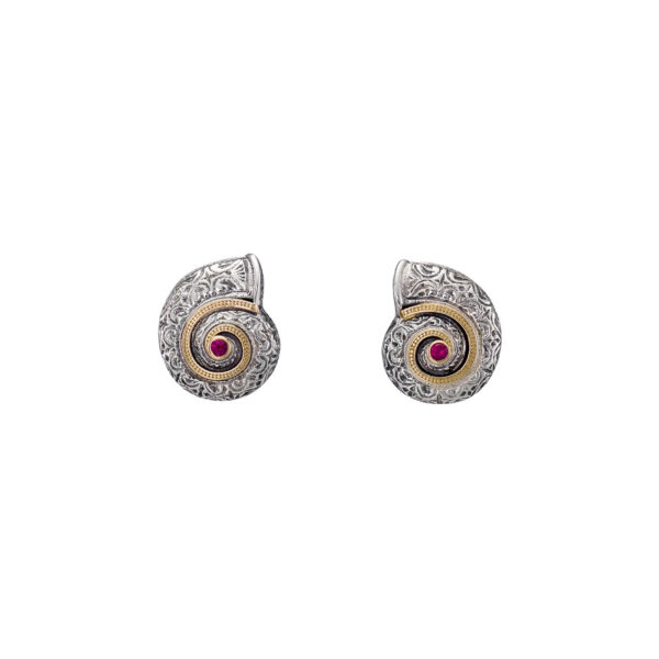 Snail stud Earrings in 18k Yellow Gold and silver