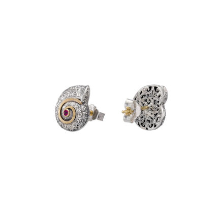 Snail stud Earrings in 18k Yellow Gold and silver