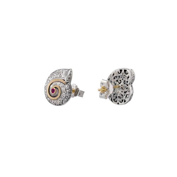 Snail stud Earrings in 18k Yellow Gold and silver - Image 2