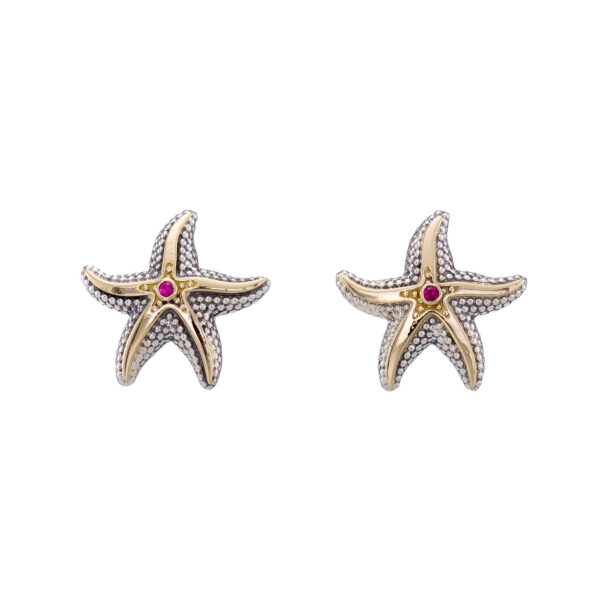 Starfish Big stud Earrings in 18k Yellow Gold and Silver