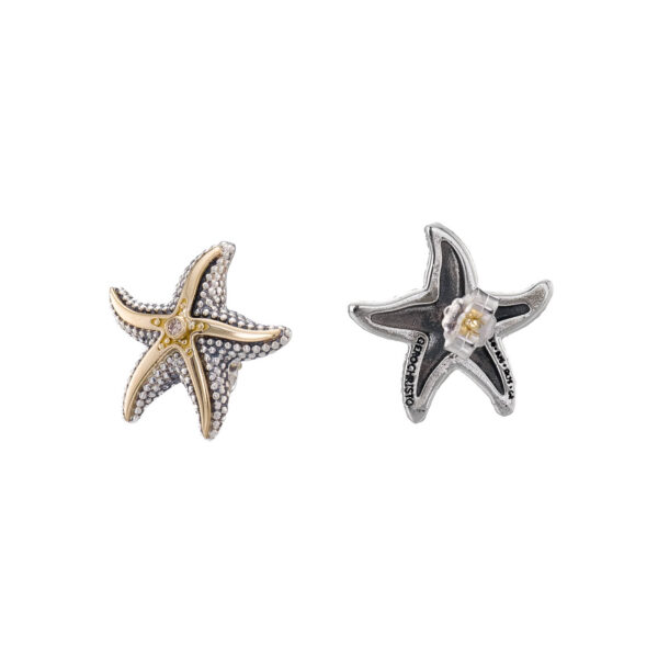 Starfish Big stud Earrings in 18k Yellow Gold and Silver - Image 4