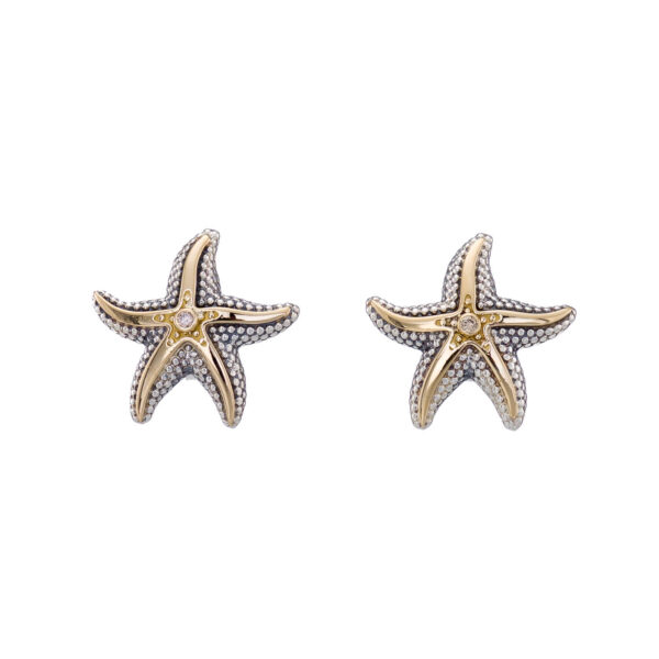 Starfish Big stud Earrings in 18k Yellow Gold and Silver - Image 3