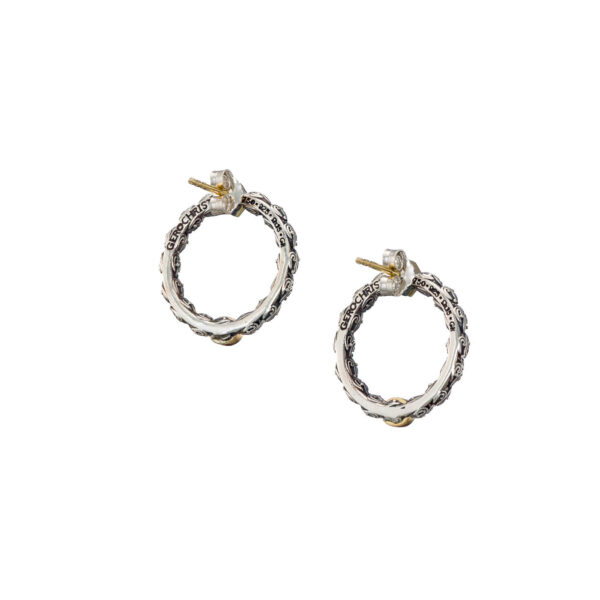 Medium Stud Circle Earrings with 18k Yellow Gold and Silver 925 - Image 3