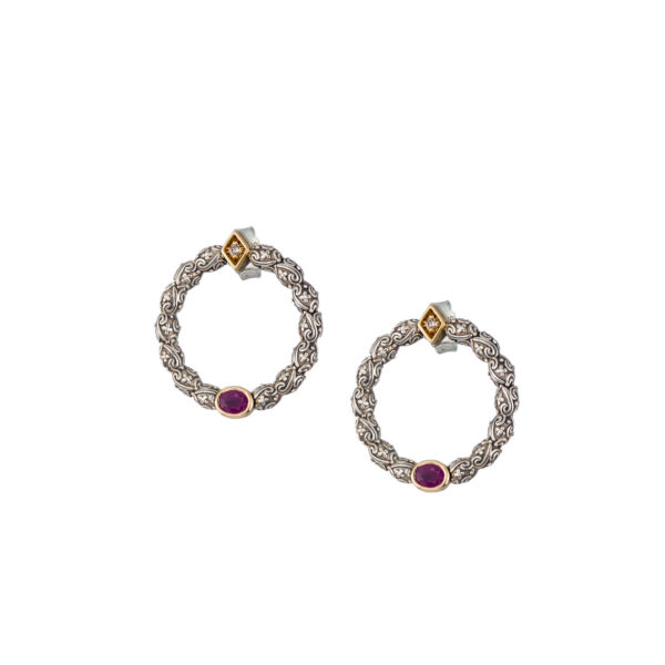 Medium Stud Circle Earrings with 18k Yellow Gold and Silver 925