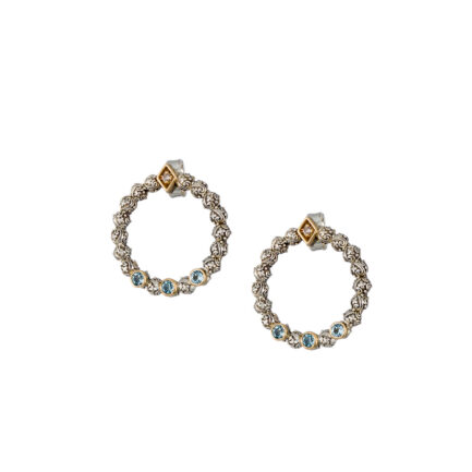 Triple Stone Medium Stud Earrings with 18k Yellow Gold and Silver